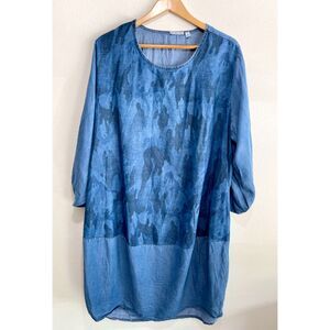 Kaktus chambray dress camo blue Italy made lagenlook summer casual women XL